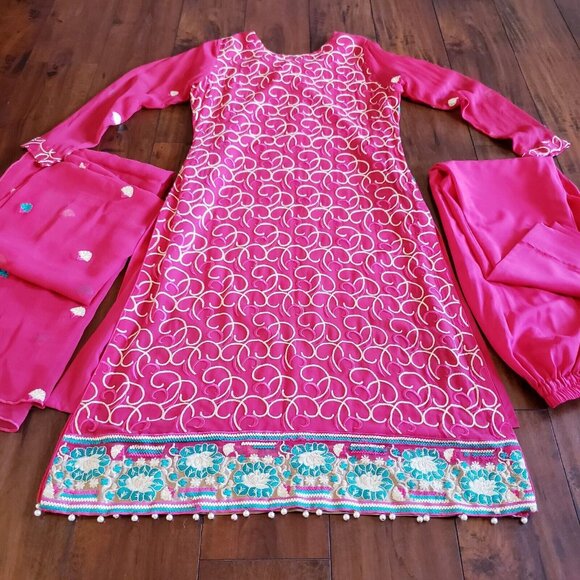 Embroidered Salwar Kameez Dupatta Long Scarf Cotton Chiffon Party Wear Dress - Picture 6 of 9